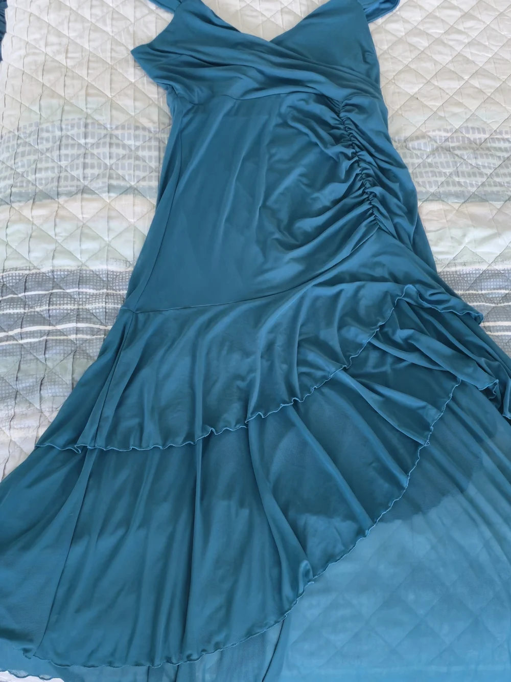 JJs House Teal Draped High-Low Dress